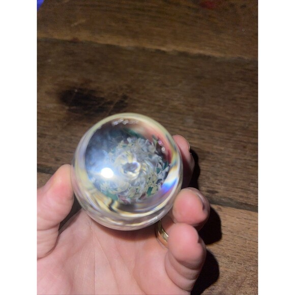 Hand Blown Glass Oval Multi Color Flower Paper Weight Centre PWK - Picture 4 of 5